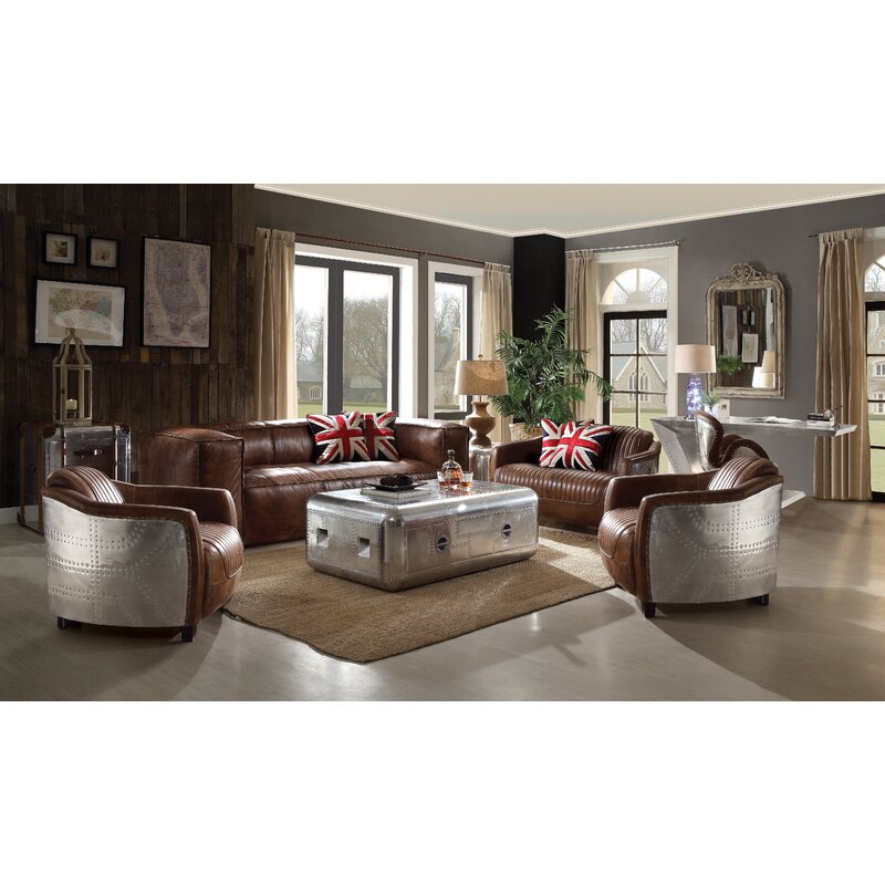 17 Stories Amman 4 Piece Leather Living Room Set | Wayfair